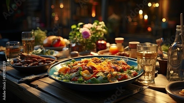 Fototapeta christmas table setting with champagne