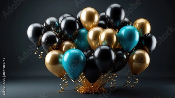Fototapeta Happy birthday illustration background with 3d realistic balloon luxury