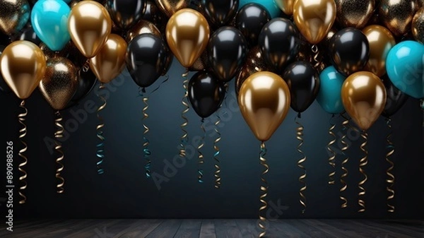 Fototapeta Happy birthday illustration background with 3d realistic balloon luxury