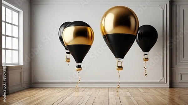 Fototapeta Happy birthday illustration background with 3d realistic balloon luxury