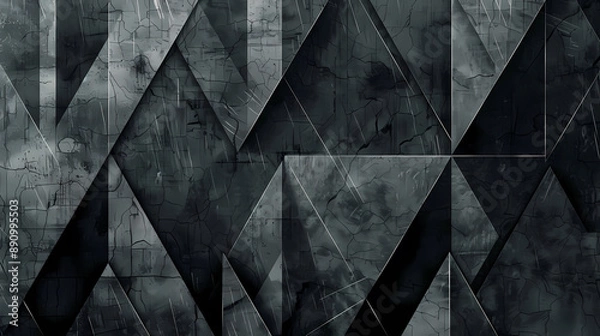 Fototapeta Abstract geometric pattern with jagged shapes and textured dark gray tones portraying a modern industrial design.