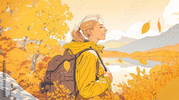 Obraz 秋の紅葉を楽しむ女性