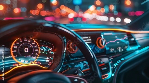 Obraz Innovative lighting on a digital dashboard with a soft background, emphasizing brand loyalty and recognition in a unique way