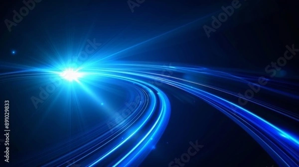 Fototapeta Blue Tech Luminescence: 1080P High-Precision Curved Light Effect Background, Simplistic Blue Curve Design with Strong Technological Sensibility for Graphic Design Projects