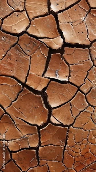Fototapeta Cracked and weathered old leather surface, detailed texture with varying shades of brown and signs of aging