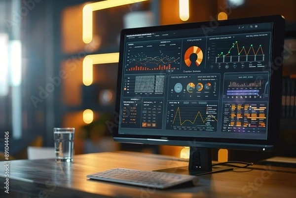 Obraz Close-up of a computer screen showing a cybersecurity dashboard 