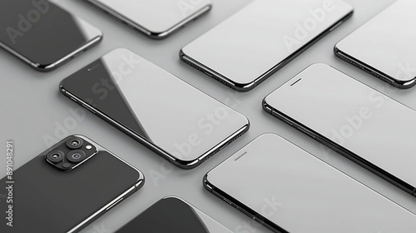 Obraz Assorted sleek phone models showcasing advanced screen features, set against a transparent background. 