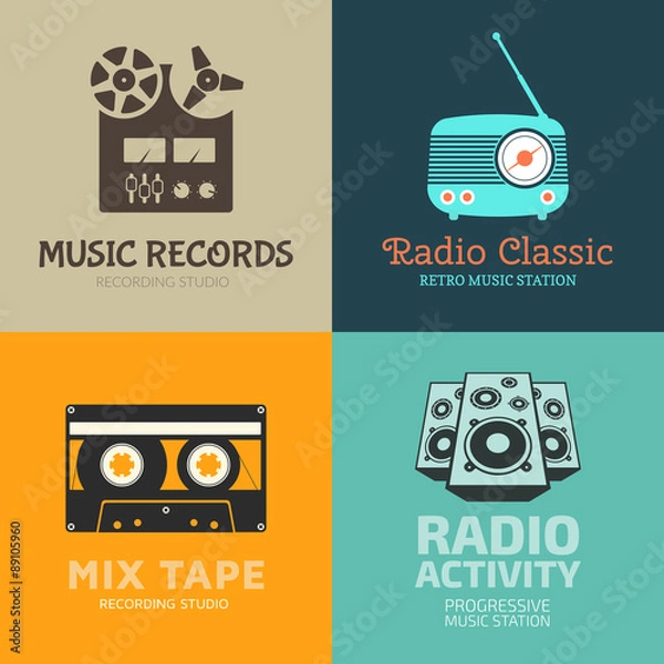 Obraz Set of vector logo templates. Recording studio, radiostation. Labels, badges
