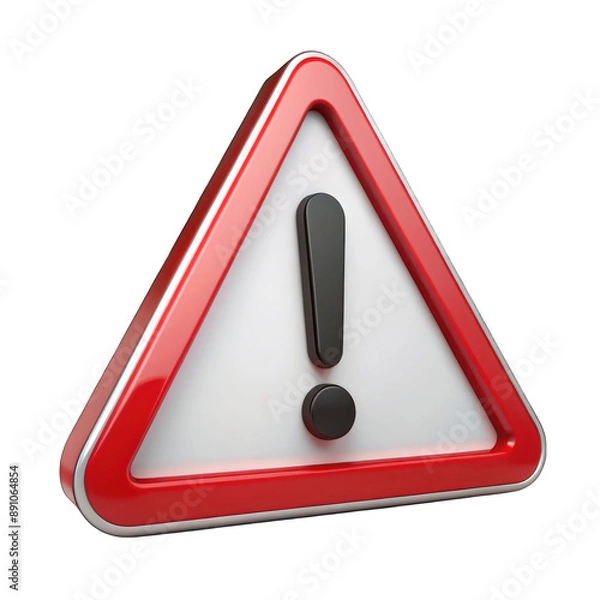 Fototapeta 3d warning sign with an exclamation mark isolated on transparent background