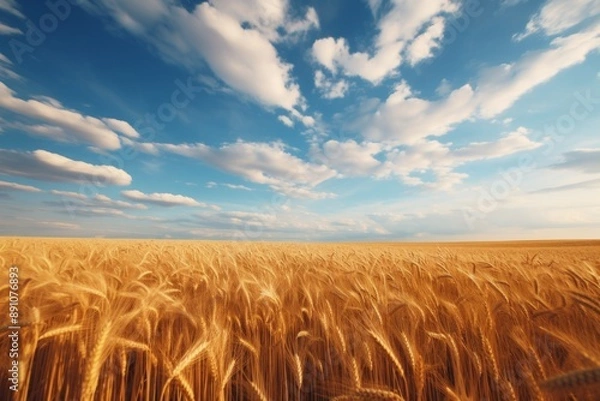Obraz Blue Sky Oasis Crisp Wheat Field Under Atmospheric Clouds.jpeg