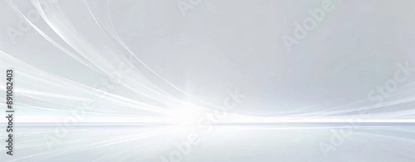 Fototapeta An abstract design with flowing, white light streaks converging towards a bright center, set against a soft grey background.