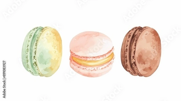 Obraz Delicate Macaron Illustrations in Triadic Colors - Minimalist Flat Design with Watercolor, Elegant Top View Theme