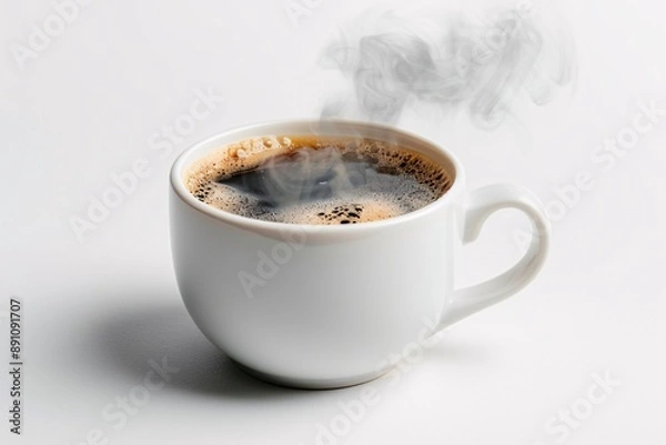 Fototapeta A_refreshing_cup_of_coffee_with_steam_rising_isolated_5