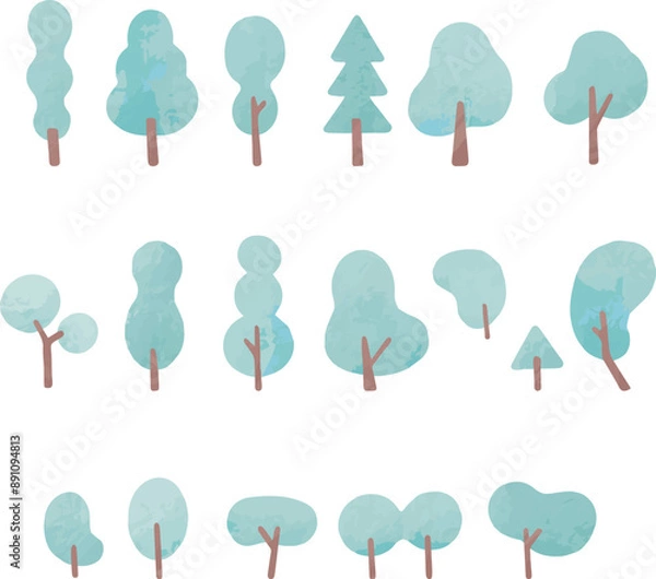 Fototapeta 木　冬　植物　あしらい　飾り　アイコン　水彩　手描き　シルエット　かわいい　イラスト素材