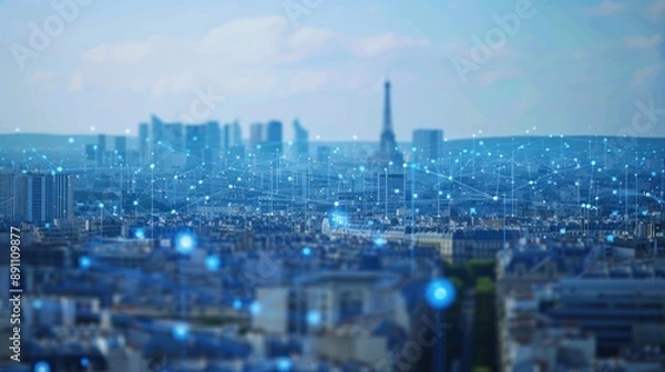 Obraz Cityscape with Network Connections in Paris