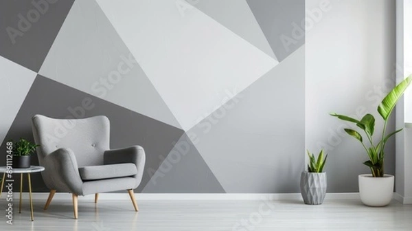 Obraz Minimalist Living Room Interior Design with Geometric Wall