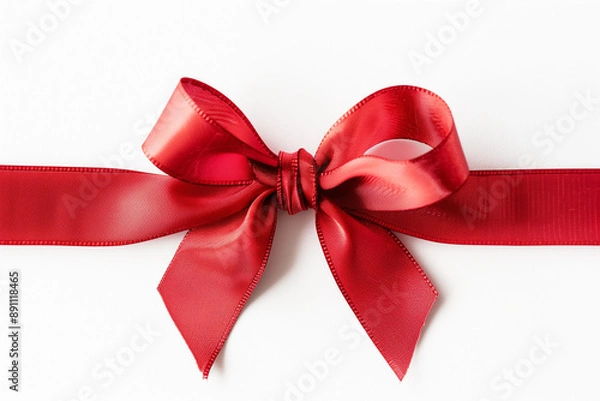 Fototapeta red ribbon bow on a white background