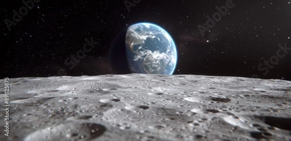 Fototapeta View of the Earth from the surface of the Moon