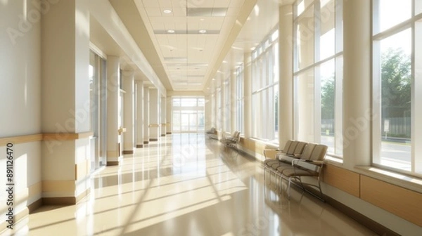 Fototapeta Bright Hallway with Large Windows