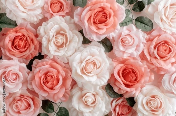 Fototapeta beautiful pink and white rose bouquet