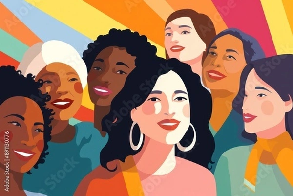 Fototapeta Women of different races adult togetherness illustrated.