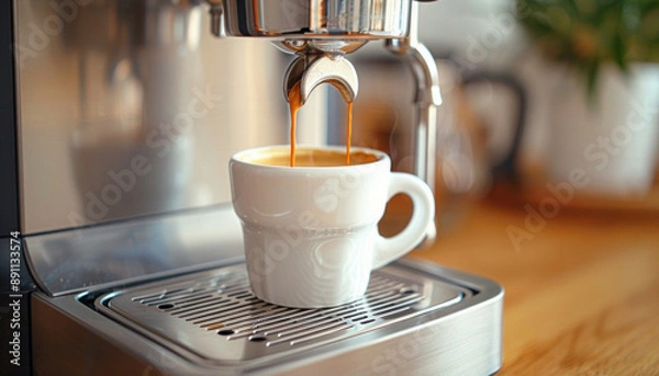 Fototapeta To start, pour a cup of coffee into the coffee maker as the first step of the process