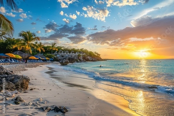 Fototapeta Serenity on the island  pristine beaches, clear waters, and tropical vibes for relaxation