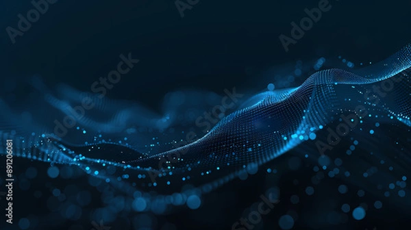 Fototapeta Abstract blue digital background with dots and waves