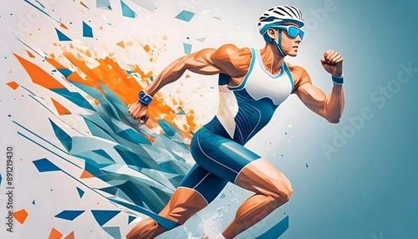 Fototapeta A triathlete goes for a fast run
