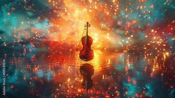 Fototapeta Violin in a Field of Colorful Light and Sparks
