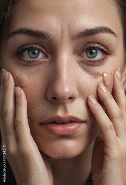 Obraz  Grief: Mourning a loss, with tears in eyes. 