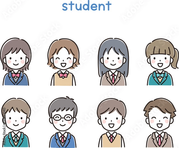 Fototapeta ポップでかわいい学生イラスト（上半身・アイコン）
