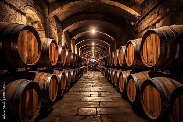 Fototapeta barrels of wine in a cellar