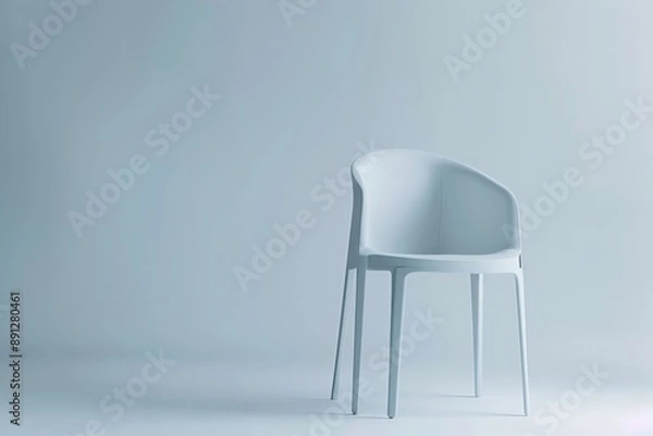 Fototapeta A minimalist white chair featuring a curved backrest placed in an open space, showcasing its simplicity and elegance, ideal for modern and sleek interior designs.