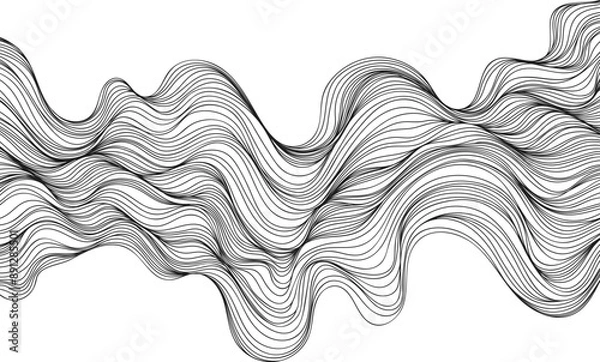 Fototapeta Abstract wavy, waving, billowy and squiggly lines hand drawn.  Line art  illustration wavy background. Ink painting style composition for decoration.