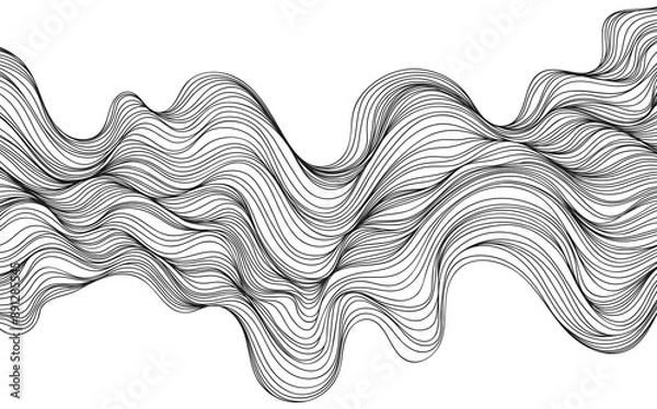 Fototapeta Abstract wavy, waving, billowy and squiggly lines hand drawn.  Line art  illustration wavy background. Ink painting style composition for decoration.