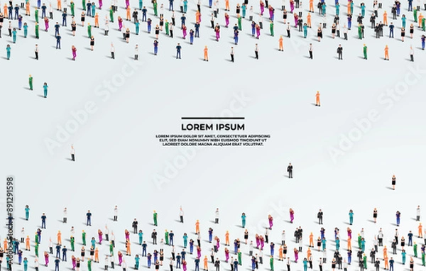 Fototapeta A large group of workers on white background with text space. Labour people crowd seamless background. Labor day concept. Vector illustration