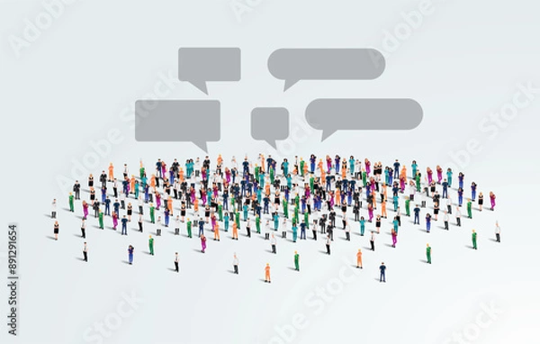 Fototapeta A large group of workers on white background with text space. Labour people crowd seamless background. Labor day concept. Vector illustration