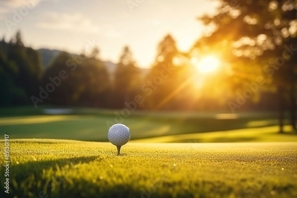 Fototapeta empty golf court with single golf ball in the front