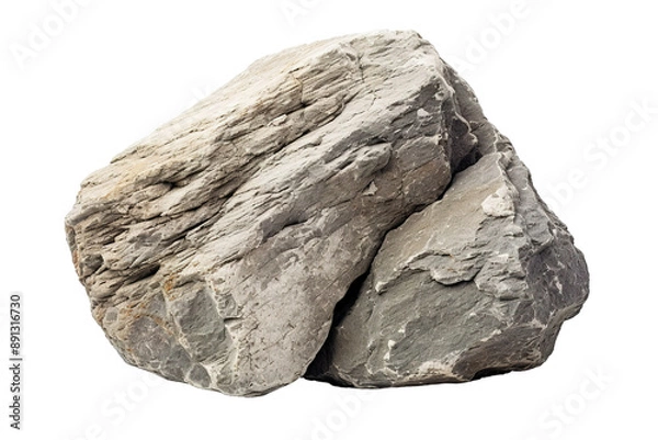 Obraz A Rugged Gray Boulder Against a White Backdrop on a Clear PNG or White Background.
