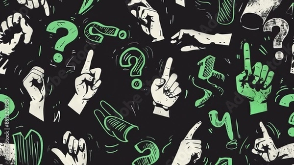 Obraz Seamless Pattern of Hand Gestures and Question Marks in Abstract Style
