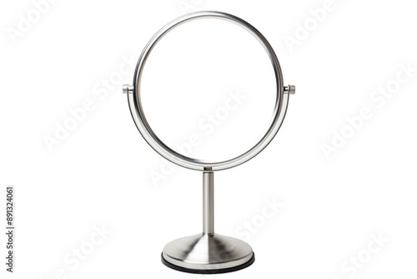 Obraz A Circular Reflection of Beauty in a Stainless Steel Vanity Mirror on a Clear PNG or White Background.