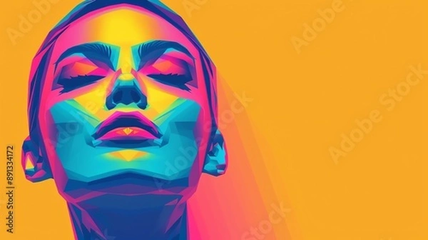 Fototapeta pop artinspired portrait of a glamorous celebrity in a brushed aluminum look with bold colors and geometric shapes using vector art techniques