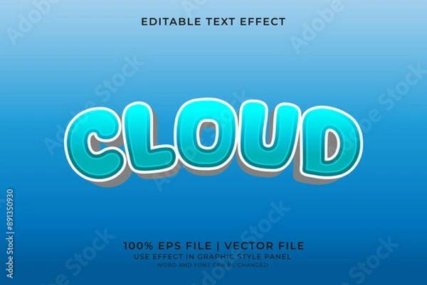 Fototapeta 3D Cloud or Sky Text effect editable vector
