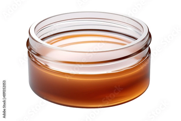 Fototapeta A Close-Up View of Golden Amber Liquid in a Glass Jar on a Clear PNG or White Background.
