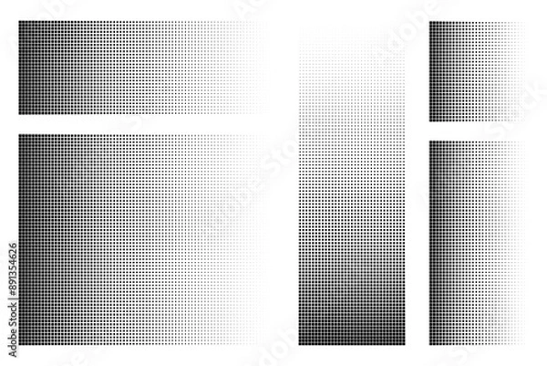 Fototapeta Pixel dot pattern. Pixelated disintegration background. Dispersed dotted mosaic textures with simple square particles and decay effect. Abstract black vector set isolated on white.