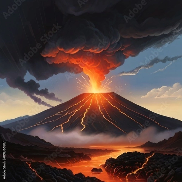 Fototapeta great eruption of vesuvius mountain illustration