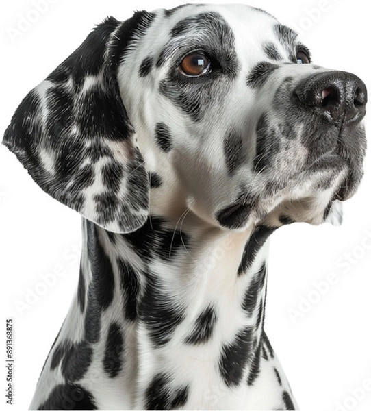 Fototapeta A close-up of a happy Dalmatian puppy with its tongue out.
