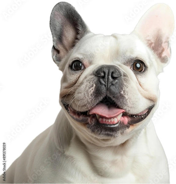 Fototapeta A close-up of a French Bulldog with a light-colored coat and expressive eyes.