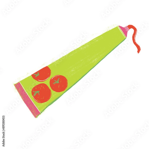 Fototapeta Illustration of tube of tomato purée, isolated, with space for adding text